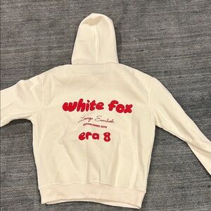 White Fox Boutique Cream Hoodie with Red Print